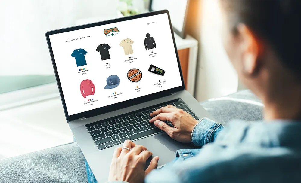 person using a computer with PrimeSource's custom online store on the screen