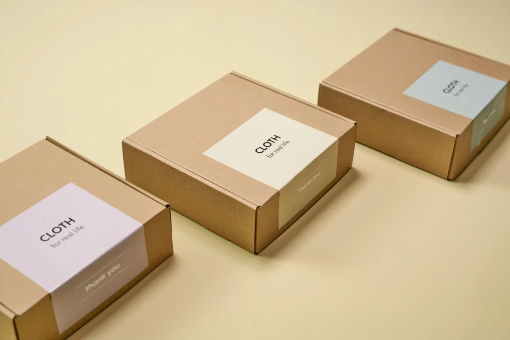 cardboard shipping boxes with a custom label attached